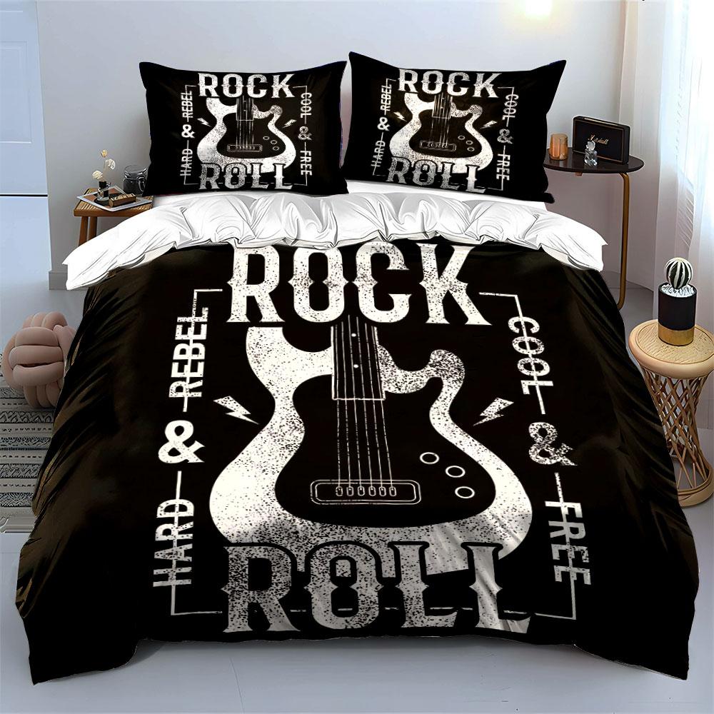 Rock Guitar Hard & Rebel Set Bedding Duvet Cover Set Duvet Cover Pillowcases (1*Duvet Cover 2*Pillowcases, without duvet insert)
