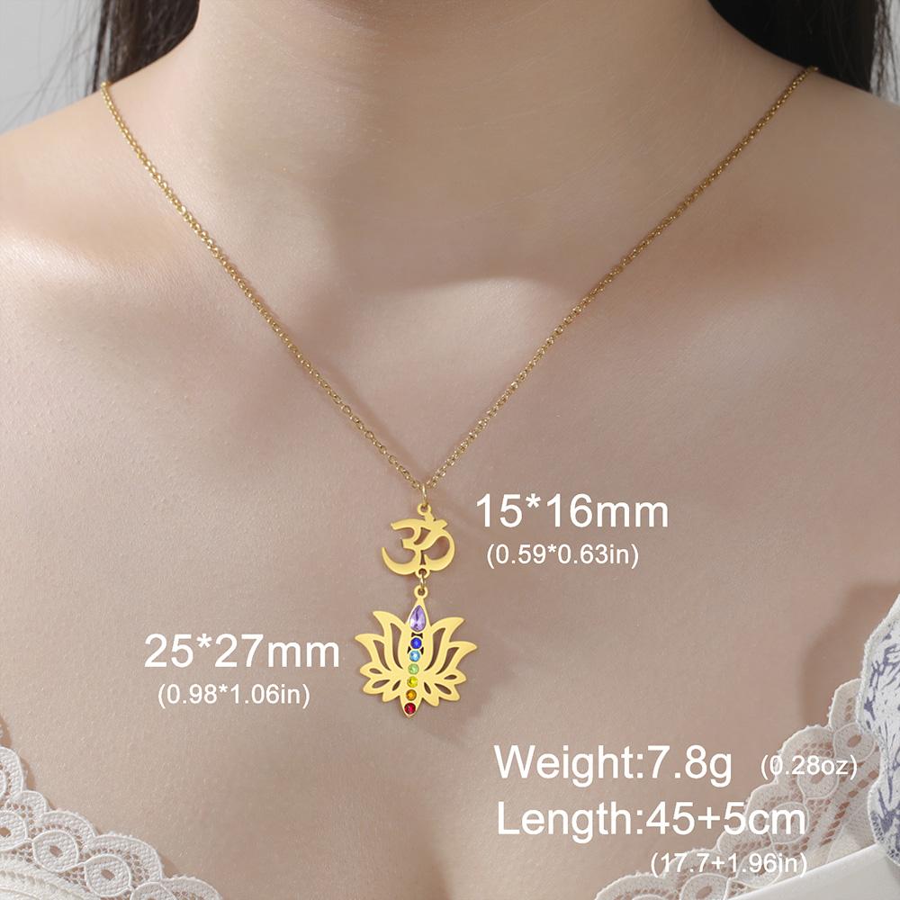 Chakras Lotus Flower Necklace Spiritual OM Buddha Hindu Symbol Yoga Healing Pendant Stainless Steel Jewelry Meditation Gift