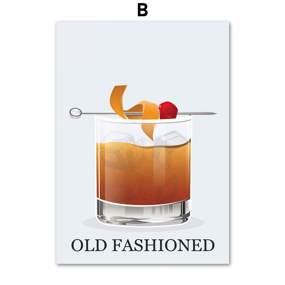 Текила Маргарита Мартини Мохито Коктейль Плакат на скандинавскую тему Настенный художественный принт Холст Картина Декор для кухни фотографии для гостиной