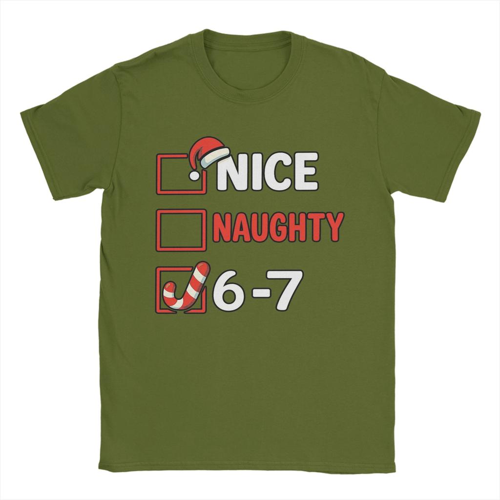 Men's Nice Naughty 67 List 6-7 Meme Funny Christmas T Shirts Cotton Clothes Novelty Short Sleeve Crew Neck Tees T-Shirts