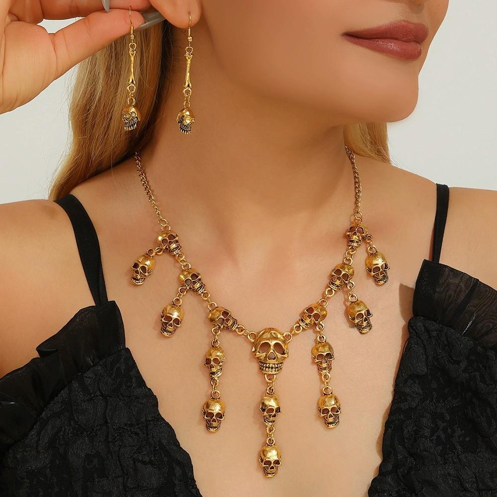Комплект ожерелья в готическом стиле со скелетом и серег из сплава для празднования Хэллоуина и альтернативного стиля