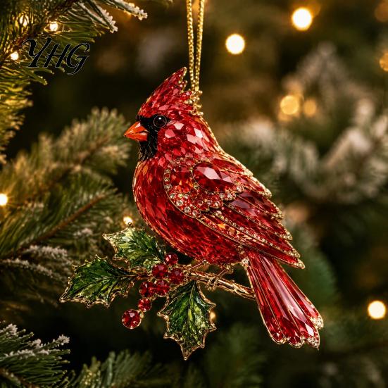 Christmas Tree Decoration Faux Crystal Animal Ornament, Acrylic Flat Print Hanging Decor Winter Holiday for Tree, Butterfly/Peacock/Bird/Swan Pendant,