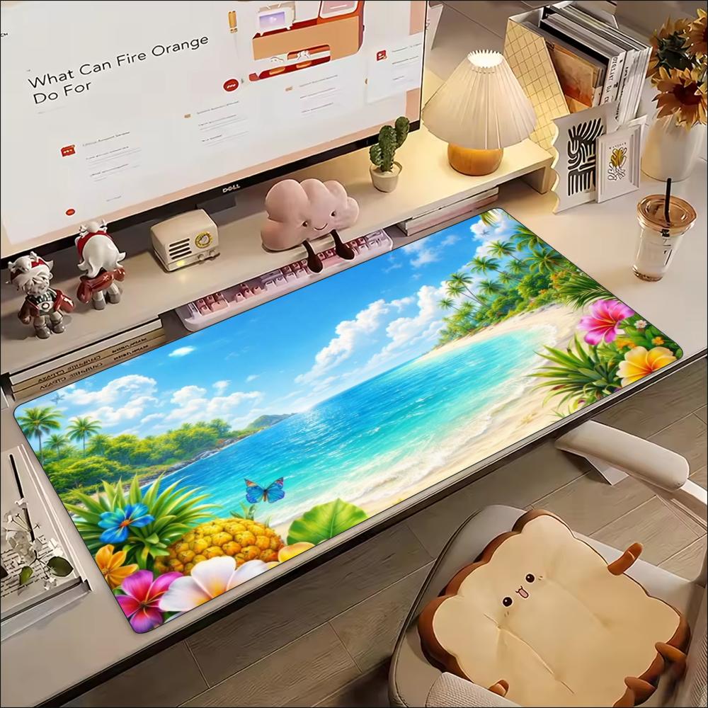 Tropical Beach Palm Tree Large Desk Mat NonSlip Rubber Gaming Mousepad Keyboard Pad Desktopdecor For Office Laptop Gaming Setup