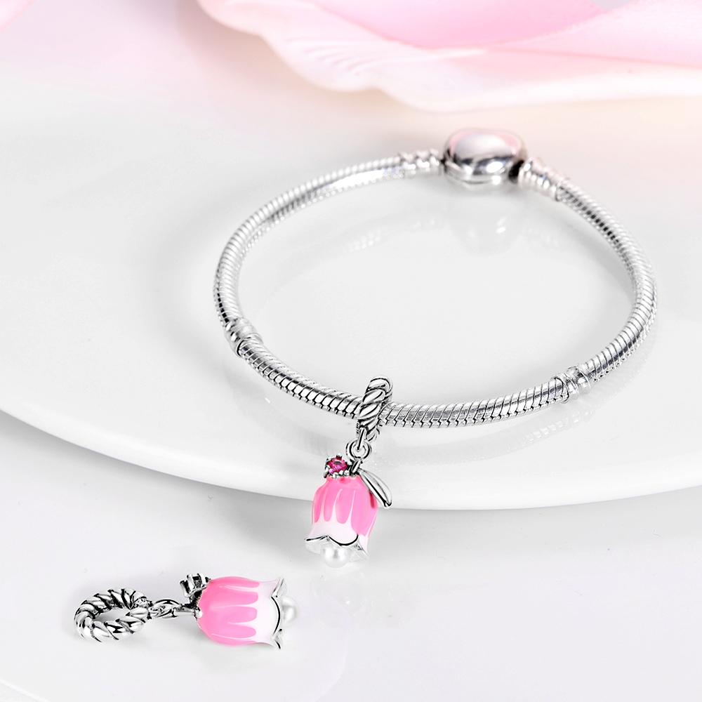 Оригинальные Подвески Медь Сертифицированные Милый Питомец Розовый Гвоздика Бусины Подходят для Браслета Женские Украшения Изготовление DIY
