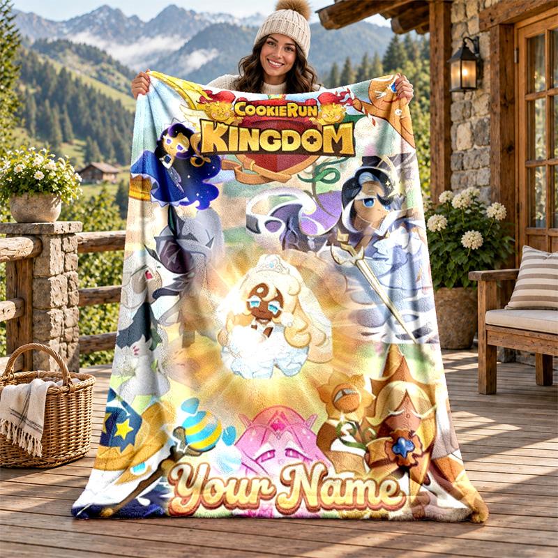 Cookie Run Kingdom Custom Name Flannel Blanket Personalized Soft Warm Plush Throw Blanket Customized Gift for Family Friends