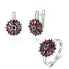 Sunflower Design Jewelry Set with Natural Red Garnet Gemstone Earrings Ring 925 Sterling Silver Fine Jewelry for Women 2023 New