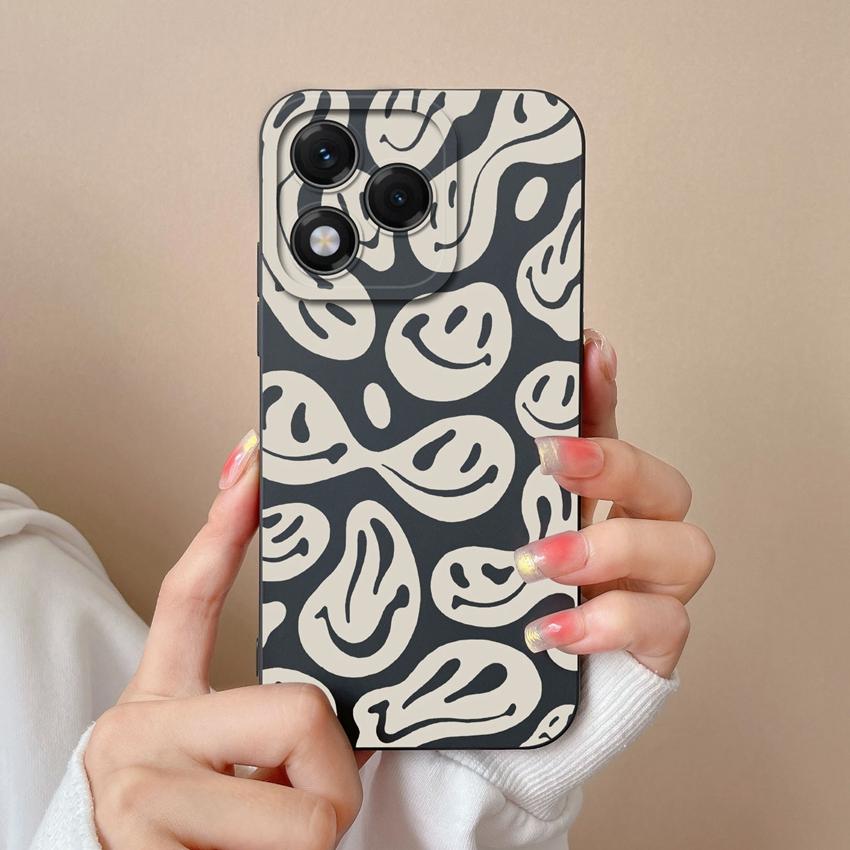 Чехол для телефона Huawei Honor X8 X6b 400 Lite X9c X7c X60 X5b X8c модный квадратный смайлик с рисунком из жидкого силикона противоскользящий чехол для Huawei Capa