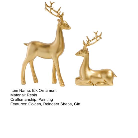 2 шт., рождественская статуя из смолы, сидящая, стоящая, статуя оленя, золотые фигурки оленей, украшения в виде оленей, маленький олень