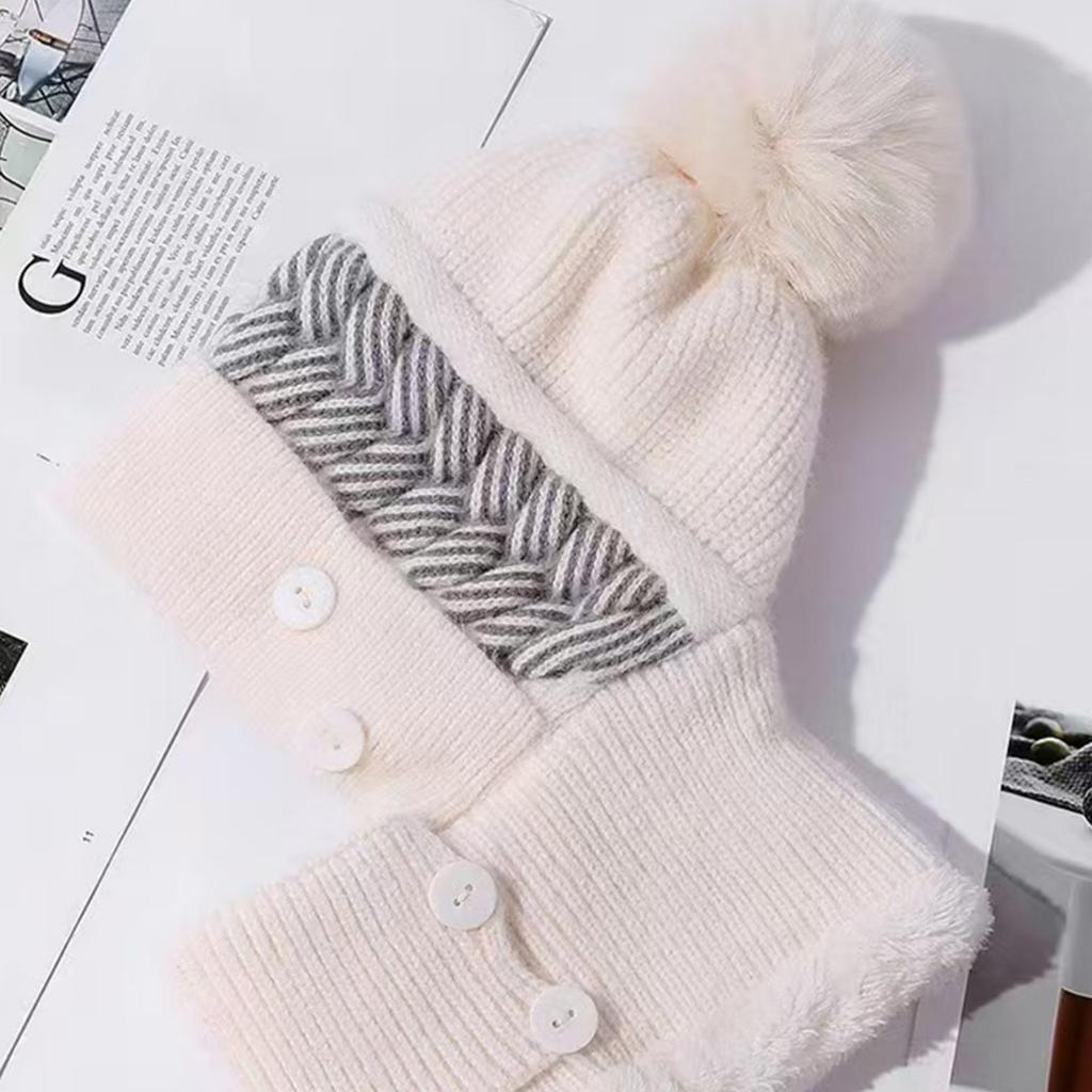 Hat, Scarf, One-Piece Set, Women'S Winter Knitted Hat, Velvet Warm Scarf, Winter Cold-Proof Ear Protection Wool Hat