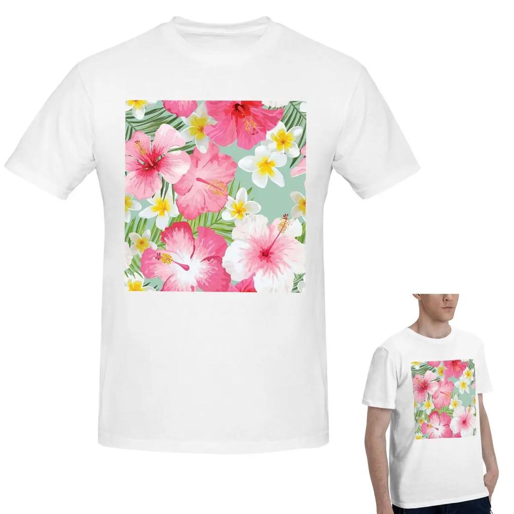 100 Cotton Tropical Hibiscus And Plumeria Flowers Tshirt Unisexs Funny Oversized T Shirt Unisex Oneck Summer Shirts Tops S6xl