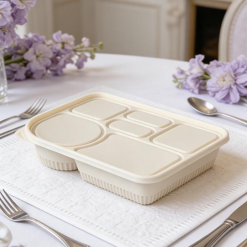 Экологичные одноразовые коробки для еды из кукурузного крахмала с 6 отделениями (200 комплектов)