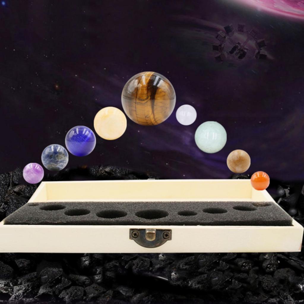 Персонализированная основная солнечная система, 9 планет, сфера из натуральных драгоценных камней с деревянной подставкой, подарочная коробка, украшения для рабочего стола, предметы интерьера