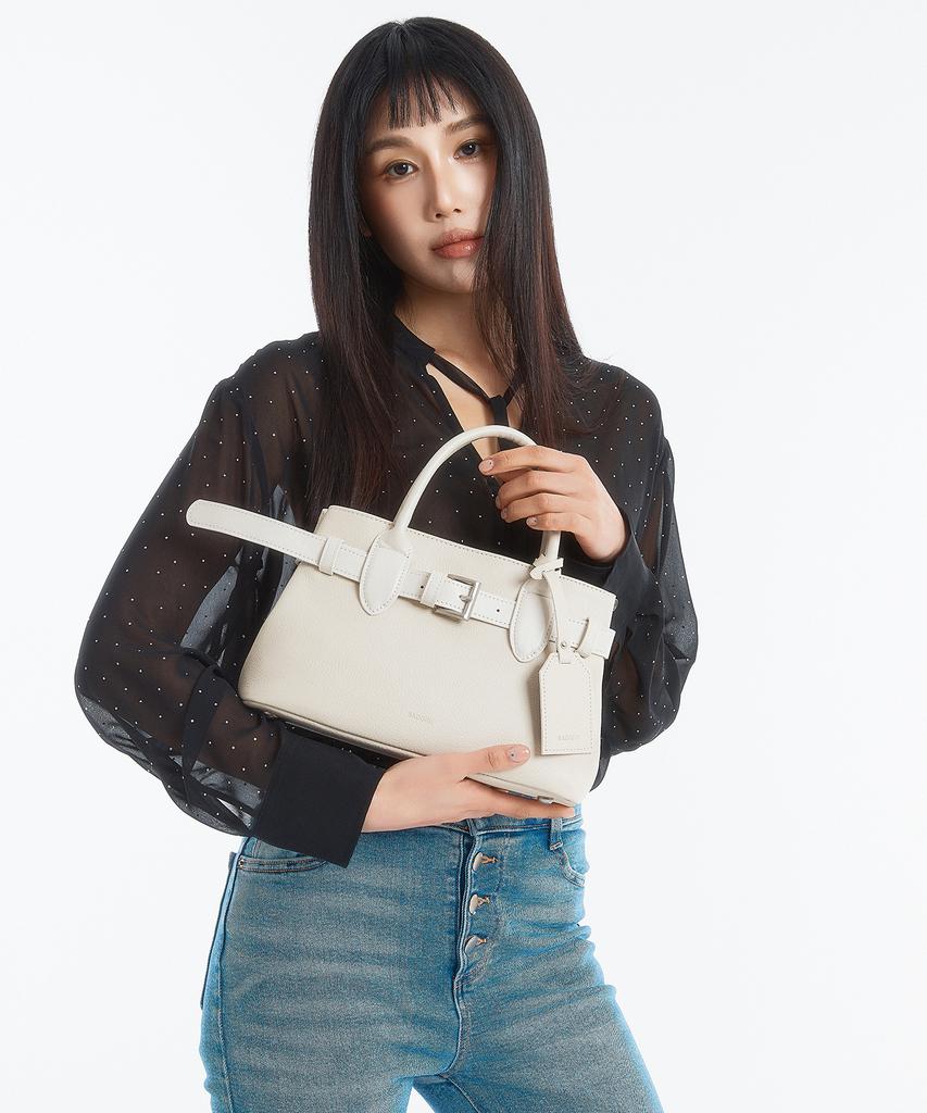 Badgigi Belt Leather Mini Tote Bag, Cream