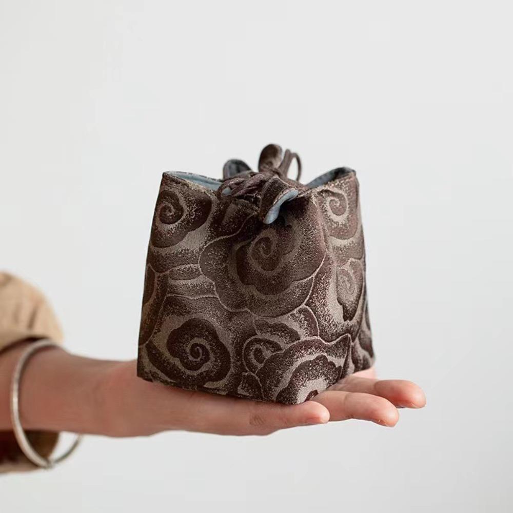 Chinese Style Tea Set Storage Bag Embroidered Multi-functional Teapot Cloth Pouch Portable Thickened Teacup Drawstring Bags