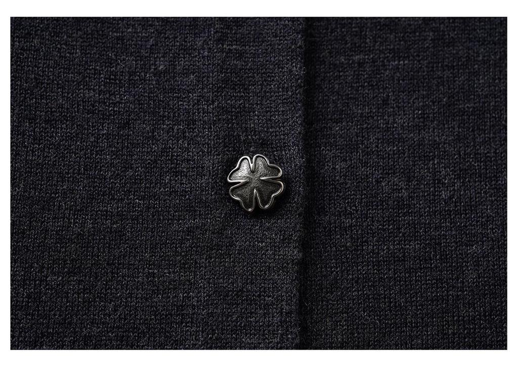 ES Lace Floral Grey Wool Knit Cardigan: Women's Lightweight Autumn Round Neck, Single-Breasted Jacket