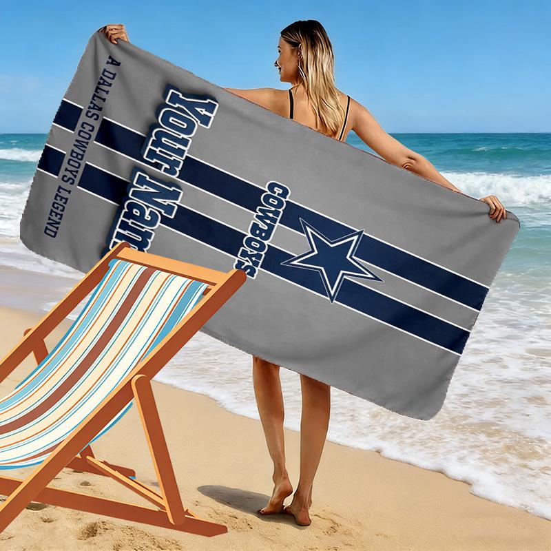 Name Custom Dallas Cowboys Print Beach Towel, Large Soft Quick Dry Towel for Beach Camping Swimming