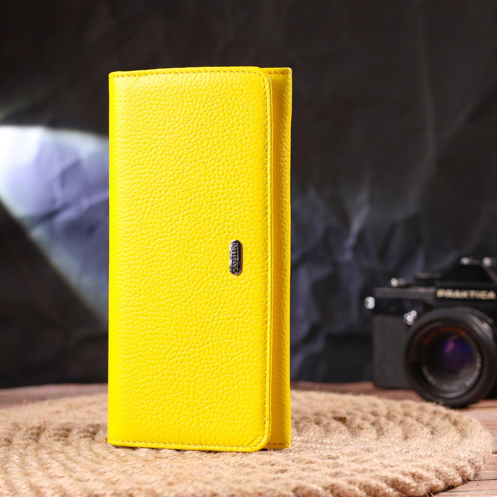 Яркий молодежный женский кошек из натуральной кожи флотар CANPELLINI Wallet 21612 Лимонный