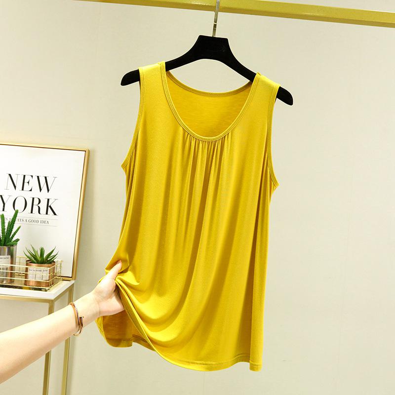 Женский свободный жилет без рукавов из модала на лето, больших размеров, универсальная верхняя и нижняя одежда, легкий домашний топ, рубашка с тонким нижним краем.
