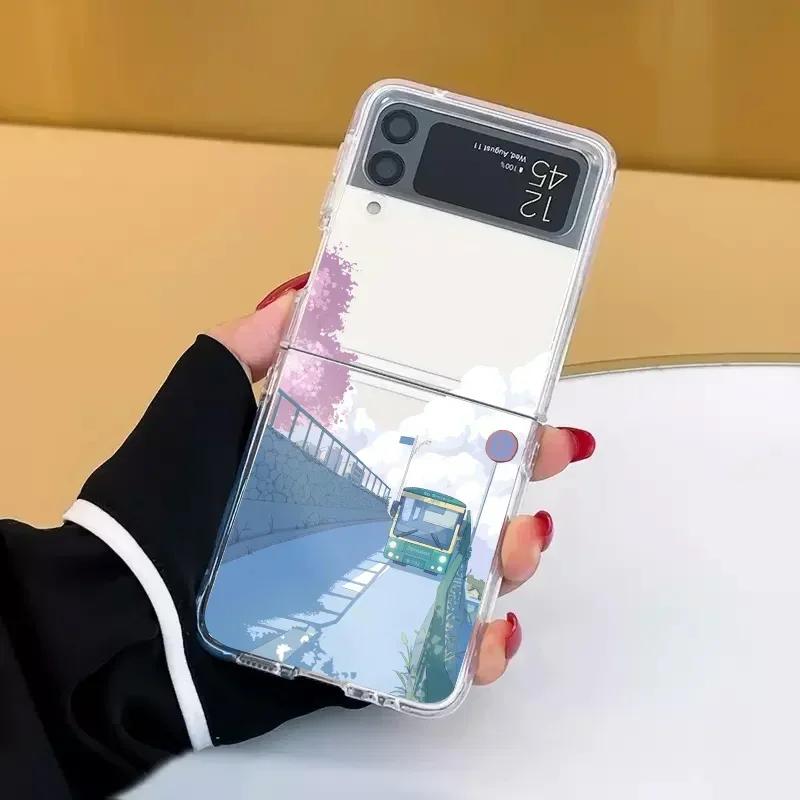 Anime Oil Painting Landscape Case for Samsung Galaxy Z Flip 5 ZFlip 6 5G Transaprent Cover for Samsung ZFlip 4 Z Flip 3 ZFlip7
