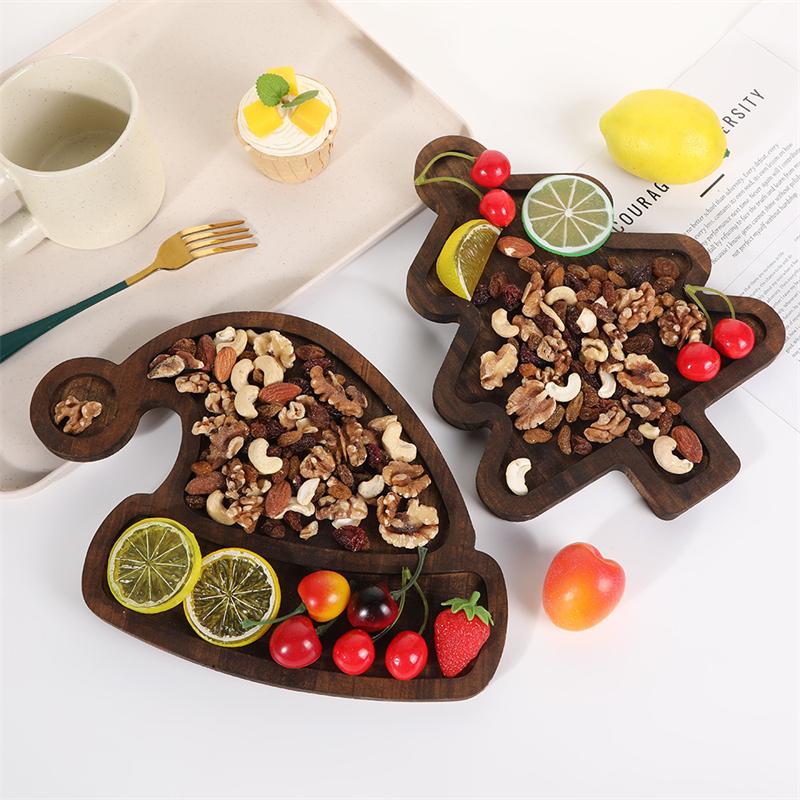 1PC Fashion Christmas Tray Xmas Tree Christmas Hat Wooden Plate Snack Platter Dessert Tray Candy Dish Snack Dessert