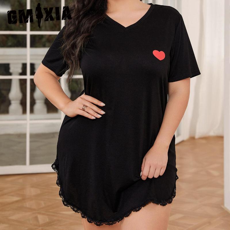 GMXIA Пижама большого размера женская весенне-летняя с коротким рукавом, ночная сорочка свободного кроя, домашняя одежда