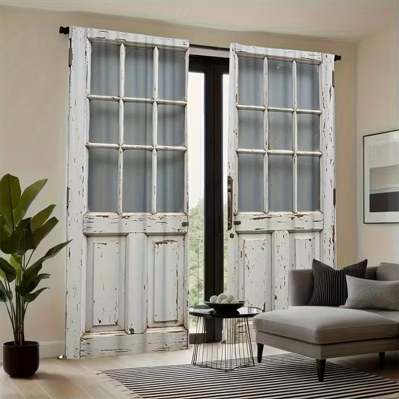 2 шт. занавески с принтом в виде деревенской амбарной двери, полиэстер, карман-кулиска, дизайн, спальня, домашний декор