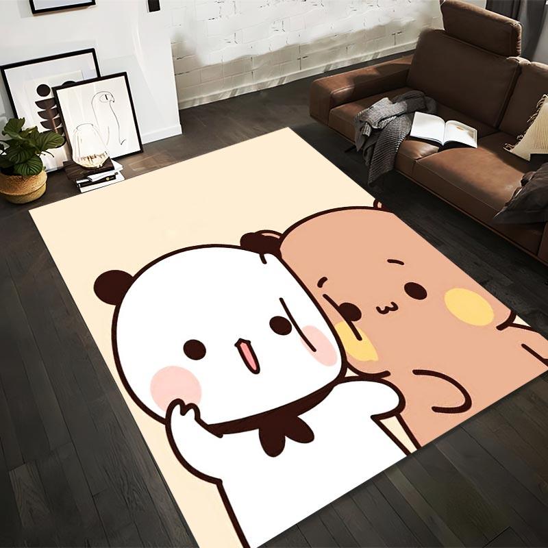Cute Cartoon Panda and Bear Illustration on Soft Beige Background Carpet Design Suitable for use as an anti-slip1 for1room and bedroom sofas