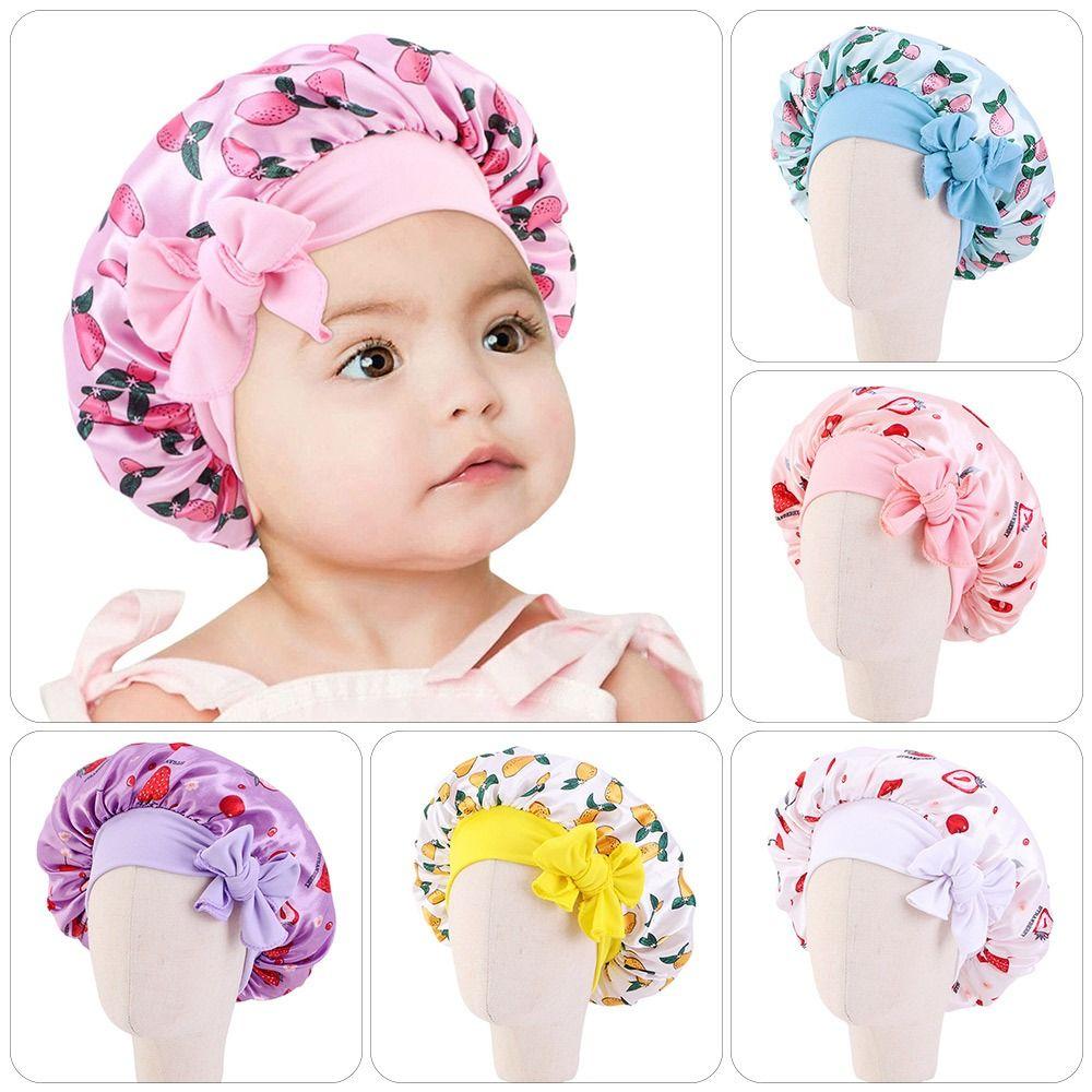 Boy Girls Band Bow Flower Printed Hair Beanie Sleep Hat Shower Cap Satin Bonnet