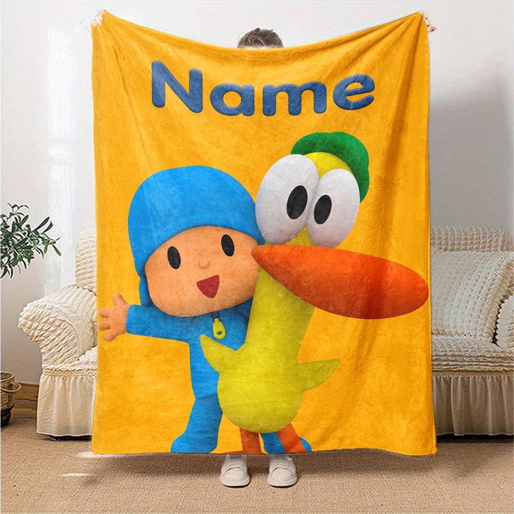 Custom Name Pocoyo Theme Printed Blanket Perfect For Couch Bed Travel Outdoor Use Machine Washable Cozy Durable