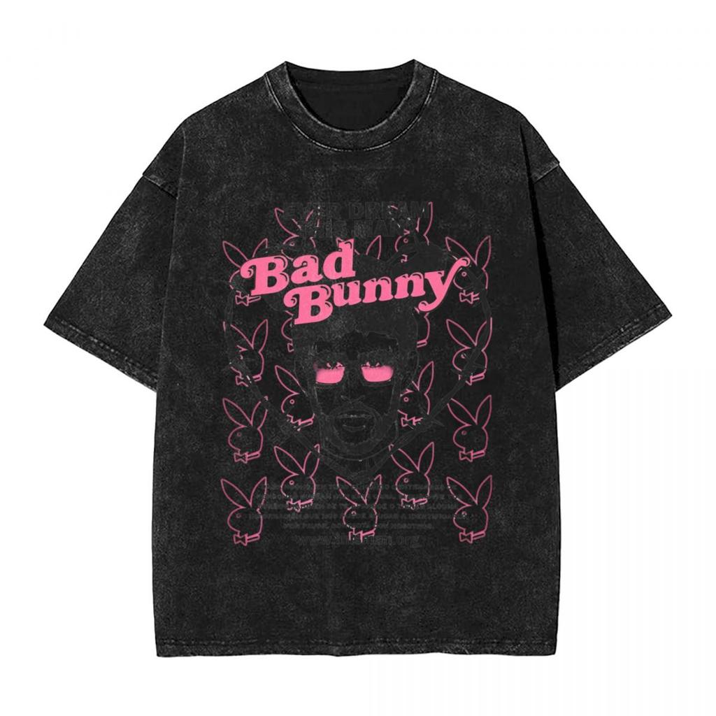 Debi Tirar Mas Fotos Bad Bunny Washed T Shirt Male Streetwear Cotton T Shirts Summer O Neck Harajuku Tees Printed Oversize Tops