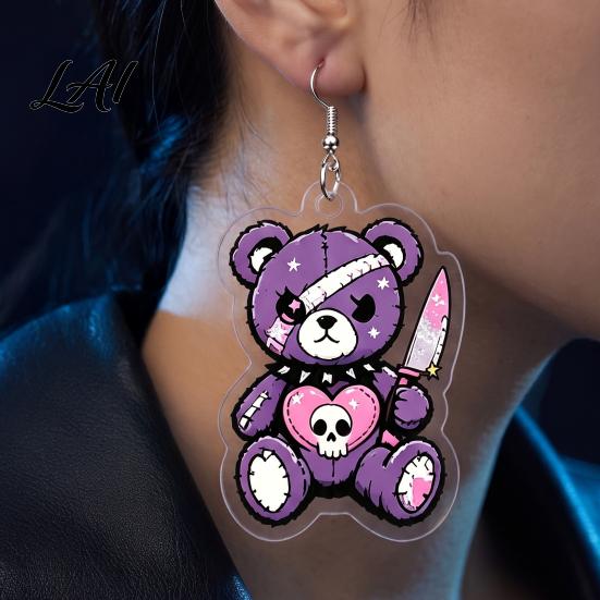 Alternative Fashion Accessories 1 Pair Halloween Dangle Earrings for Women 2D Acrylic Cute Gift Dark Style Lovers Skeleton Bear Earrings Funny Party