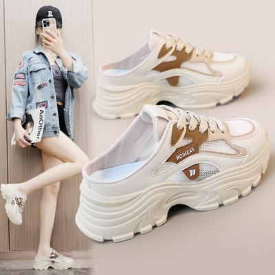 Qrj16 новые полутапочки на платформе, женская обувь, летние тапочки, облегающие кроссовки, белые туфли-лифты, обувь с сетчатой ​​поверхностью