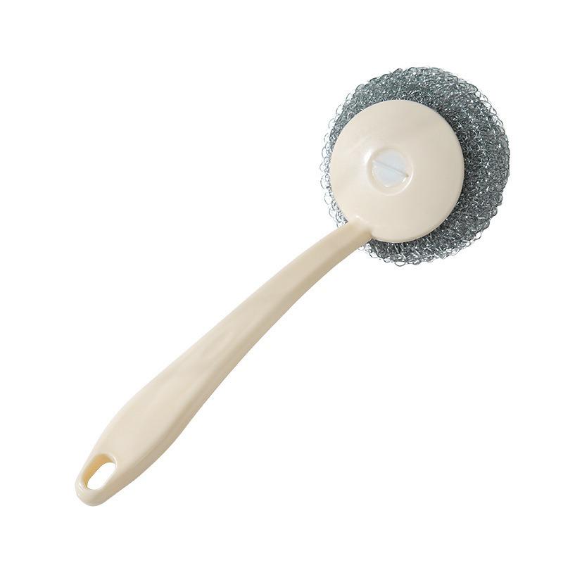 Kitchen Hanging Pan Brush Long Handle Oil Cleaning Brush with Steel Ball Scrub Dish Brush