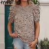 Женские модные повседневные летние весенние блузки и рубашки с цветочным узором и коротким рукавом с круглым вырезом