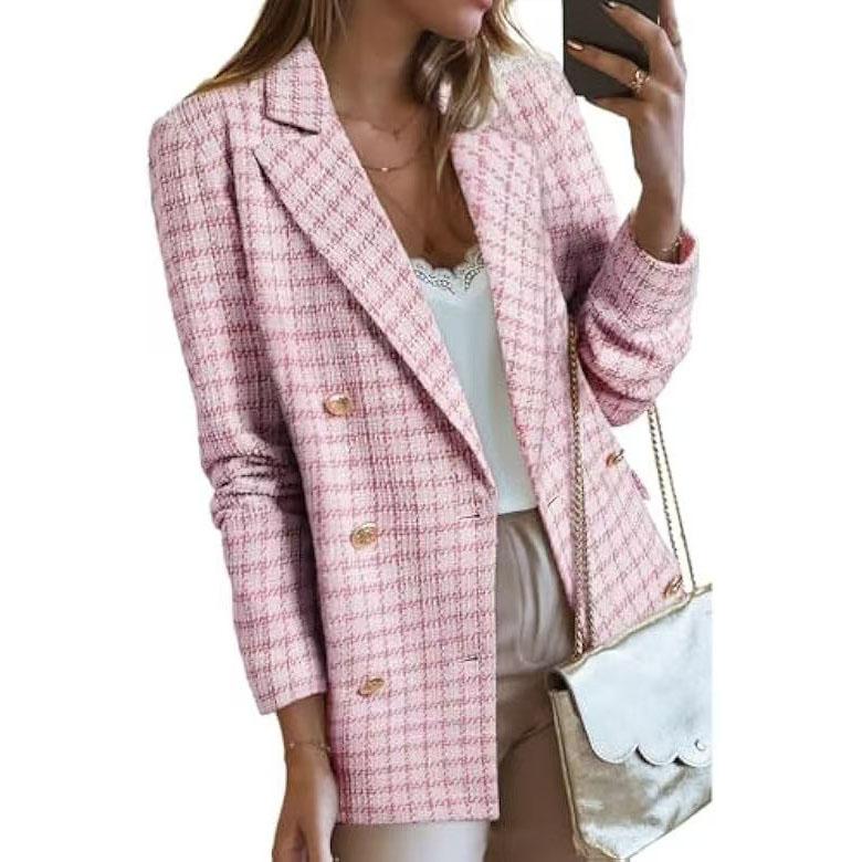 Клетчатый пиджак, модная куртка для женщин, весна-осень, с длинным рукавом, повседневный, элегантный, офисный, классический, шикарный, темпераментный пиджак