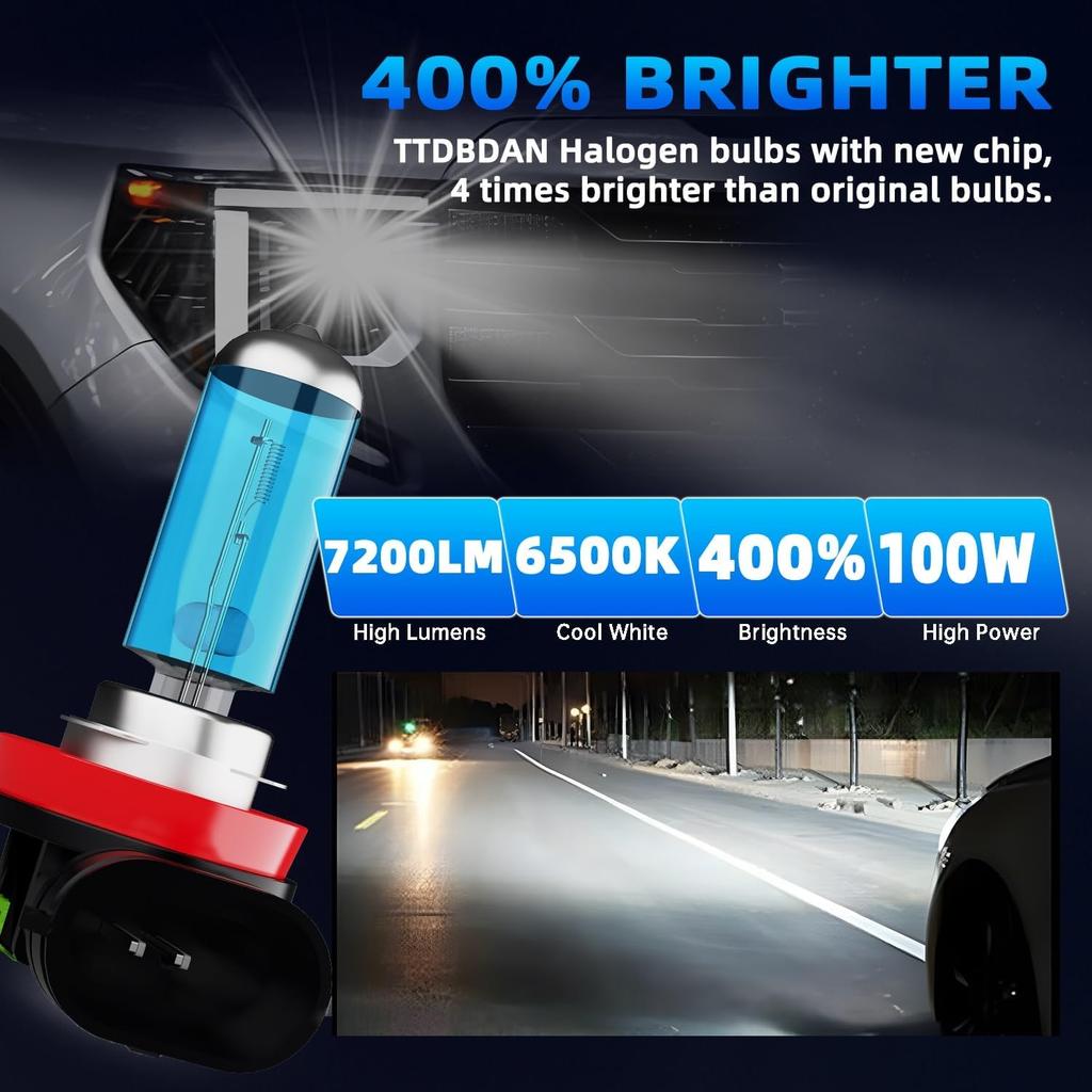 Halogen Headlights Fit For Chevrolet Chevy Impala 2006-2013 Headlight Bulbs,H11/H8/H9 High Beam+ H11/H8/H9 Low Beam+ H11 Fog Light Combo,Plug And