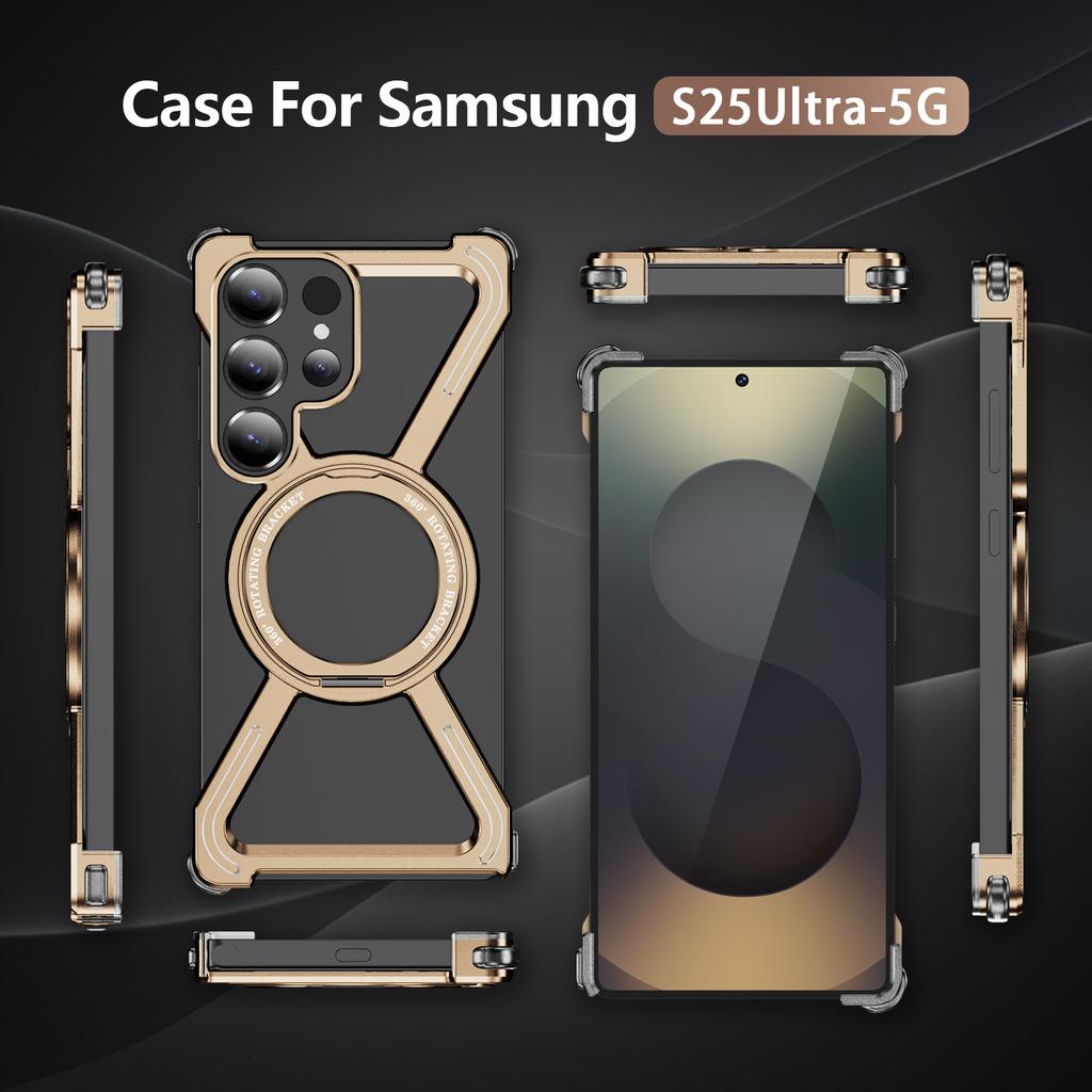 Frameless Case For iPhone 16 15 14 13 Pro Max Minimalist Phone Case Magnetic Kickstand Titanium Metal Frameless Protective Shockproof Case