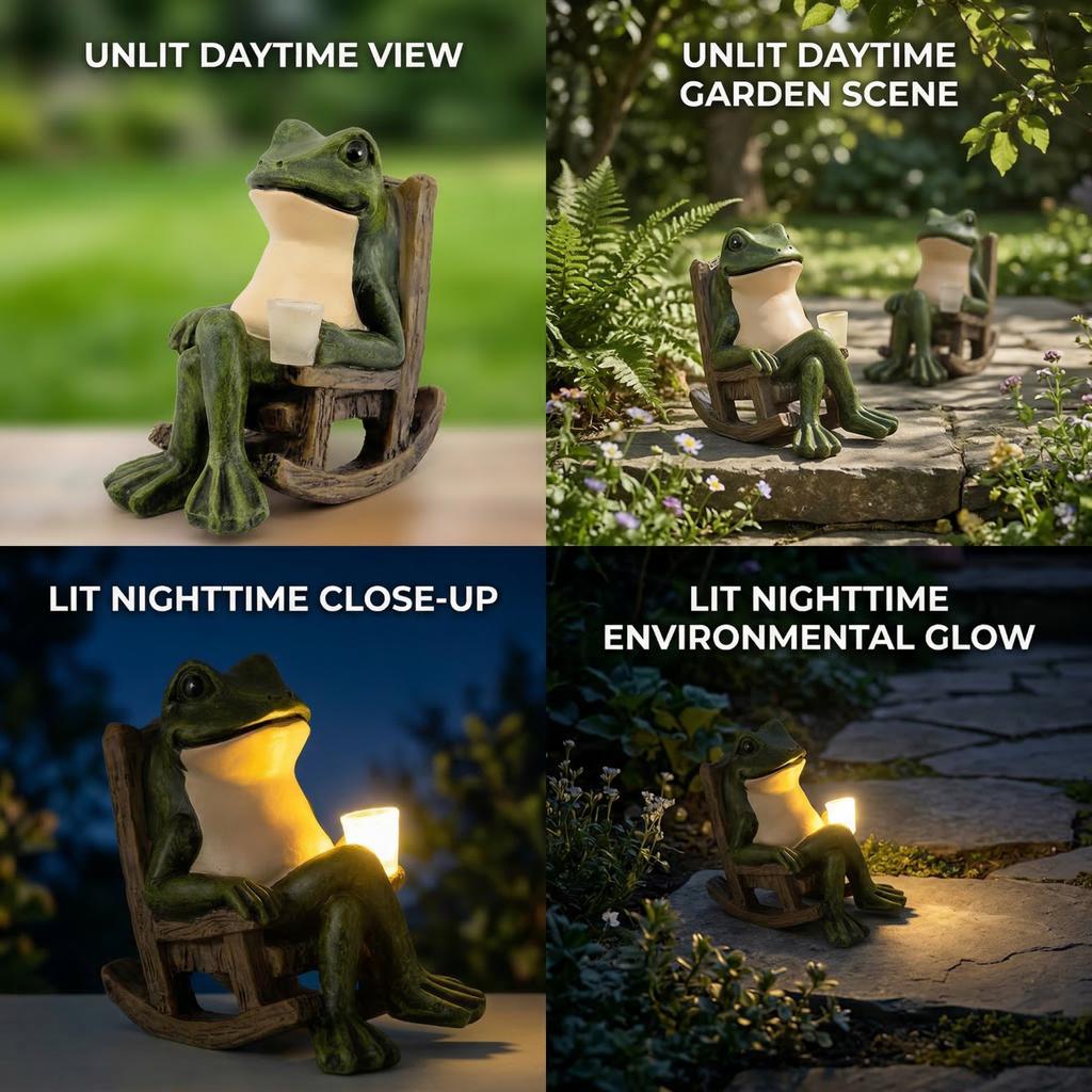 Resin Frog Shape Rocking Chair Solar Light LED Warm White Outdoor Garden Decor with Solar Panel Modern Design RoHS Certified
