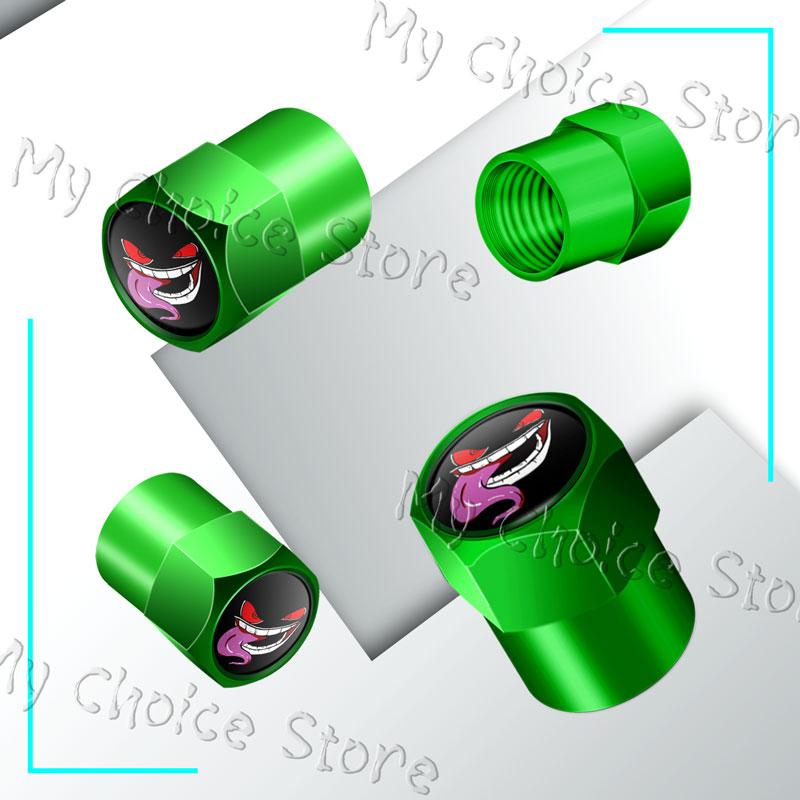 4Pcs/Set Metal Alloy Devil Smiling Face Emblem Car Wheel Tire Valve Air Cap Stem Dustproof Cover Fit For Car Styling Accessories