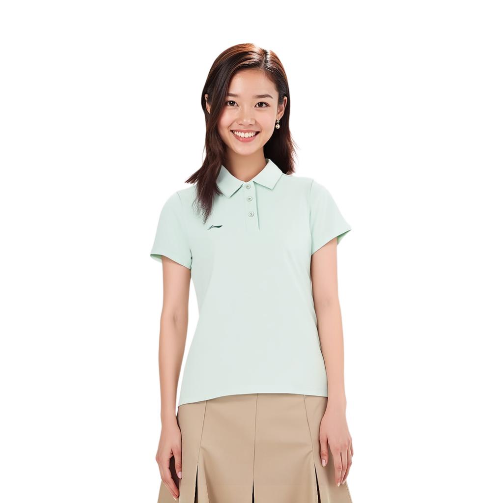 Li Ning Group Purchase Series Solid Color Comfortable Breathable Versatile Casual Sports Polo Shirt Women Tops Light-Moss-Blue APLU190-5