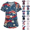 Women's Fashion V-neck Short-sleeved Work Dress With Pockets Independence Day Printed Top Carer Suit