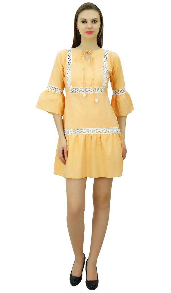 Bimba Летнее короткое платье в стиле бохо с рюшами и рукавами, мини-платье в стиле бохо, шикарный пляж