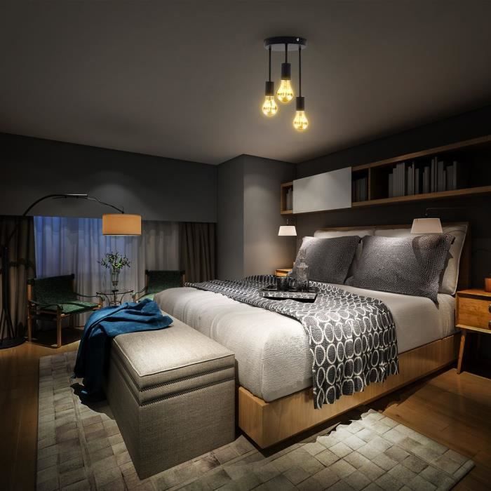 Plafonnier rétro - B.K.Licht - 3 flammes E27 - Noir mat - Métal - Ø19 x H31 cm