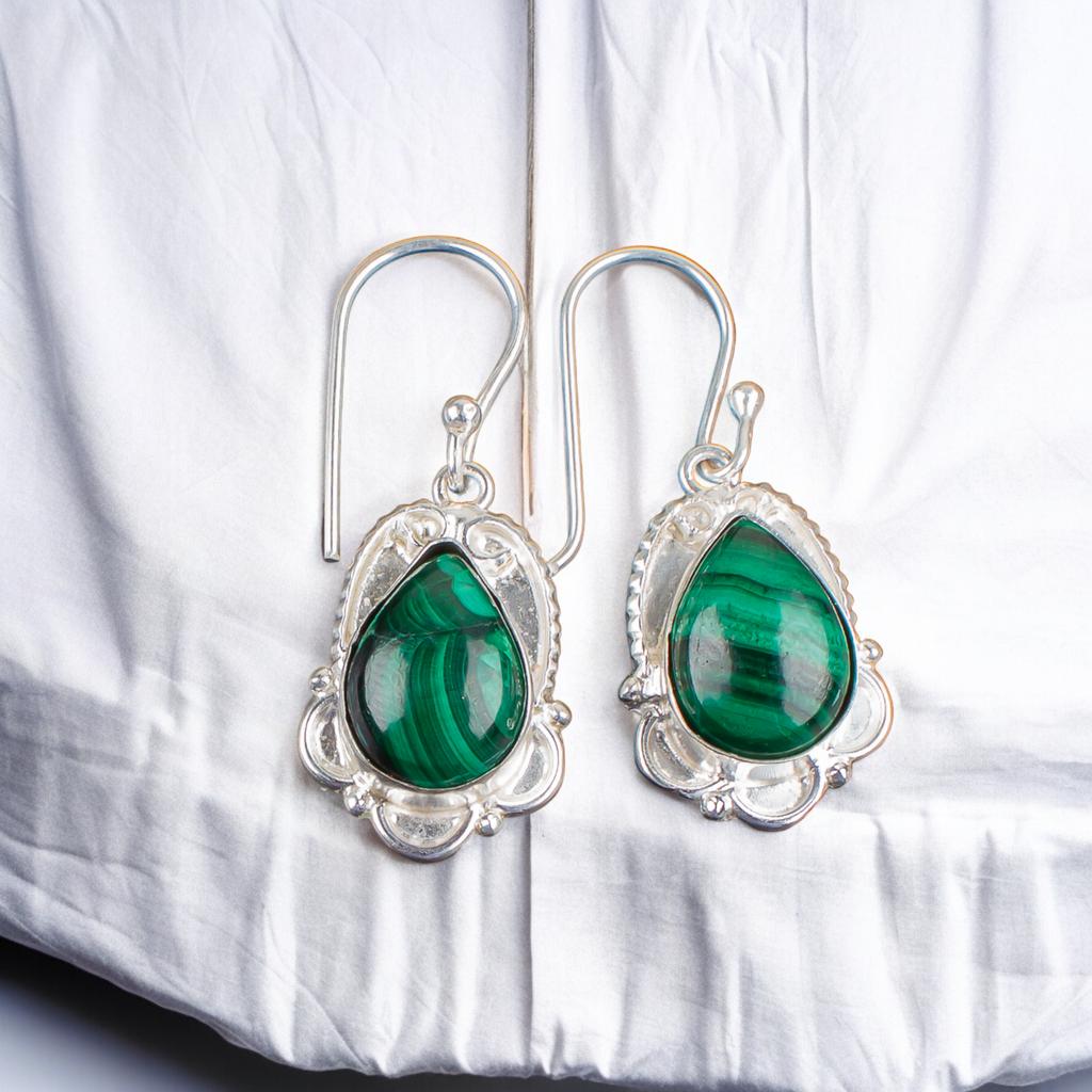 Malachite Gemstone 925 Sterling Silver Lovely Jewelry Earrings 1.50" For Gift EE-41-24