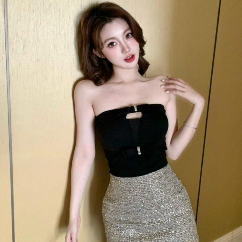 Women's Strapless Hollow Out Bowknot Camisole: Slim Fit, Sexy Bandage Crop Top for Spring/Summer