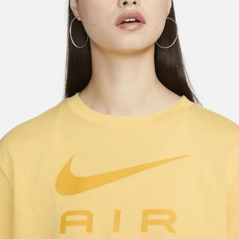 Nike Футболка с коротким рукавом и принтом логотипа на воздушной подушке, свободная, с круглым вырезом, женская, желтая DX7919-795