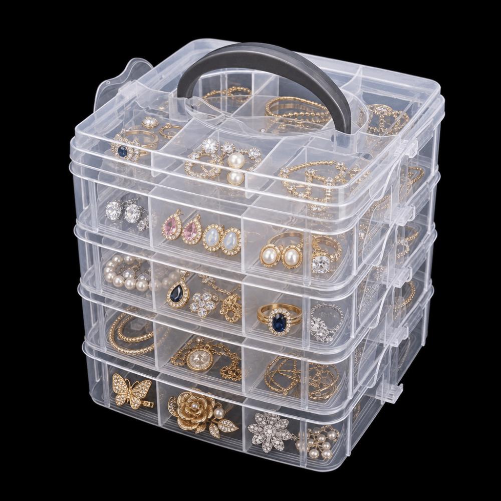 4/5/6-Layer Stackable Transparent Storage Box Handheld Organizer Multi-layer Storage Box Portable Tool Storage Box