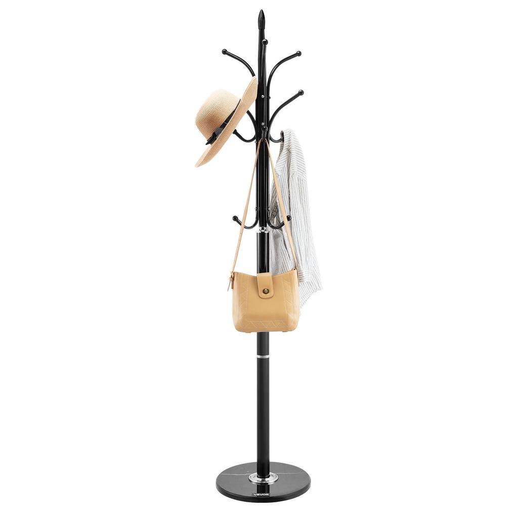 VEVOR Coat Rack Freestanding, Coats Tree Stand with Stable Marble Base & 6 Hooks, Free Standing Hall Coat Rack for Entryway, Bedroom, Office