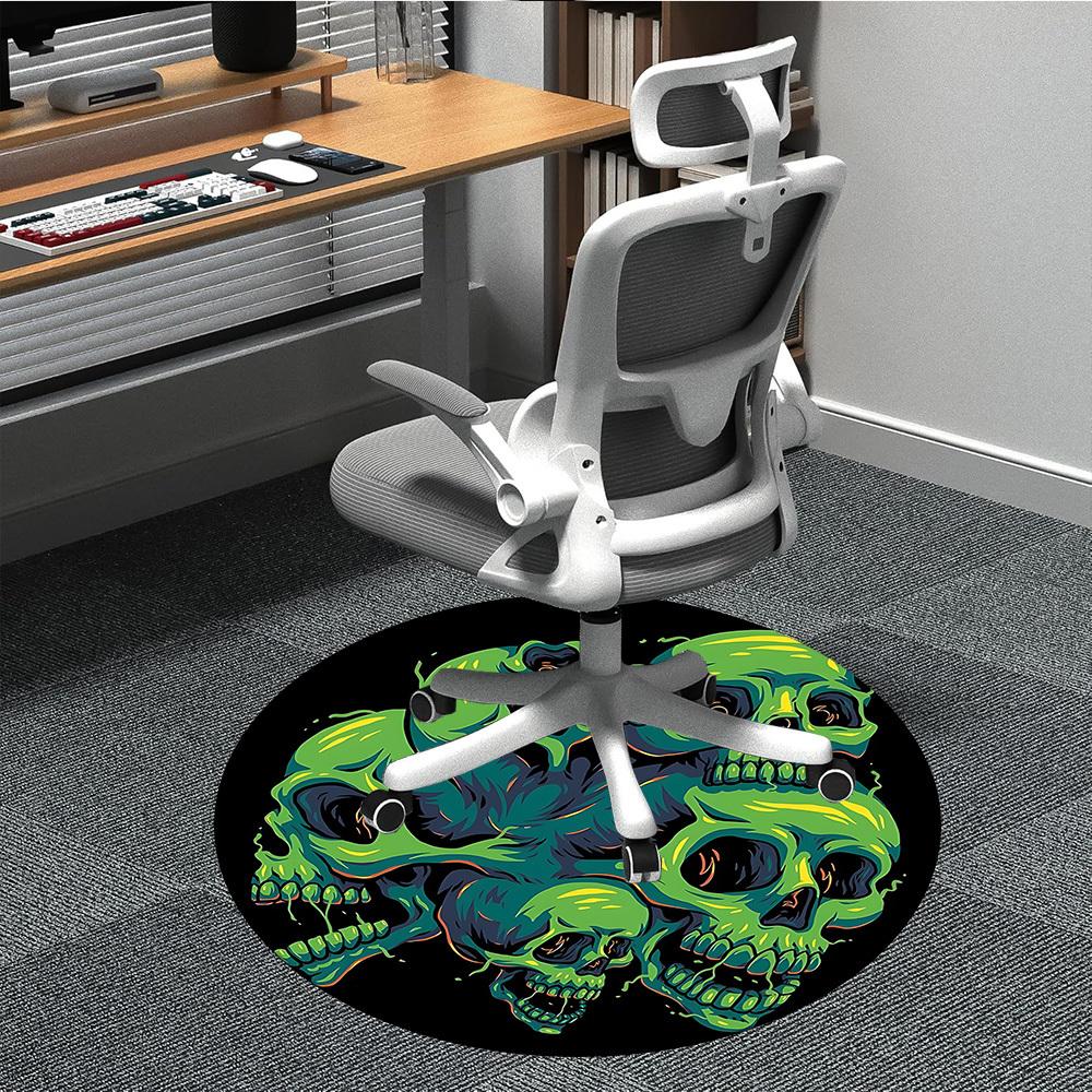 1pc Skull Heads Office Round Area Rug, Indoor Mat Suitable For Office, Under Office Chairs Bedroom Living Room Home Decor, Room Deco, 116