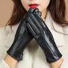 Женские кожаные перчатки с сенсорным экраном, ветрозащитные - на флисовой подкладке, утолщенные, теплые для осени/зимы, для езды на велосипеде и вождения, модные из ПУ хлопка.